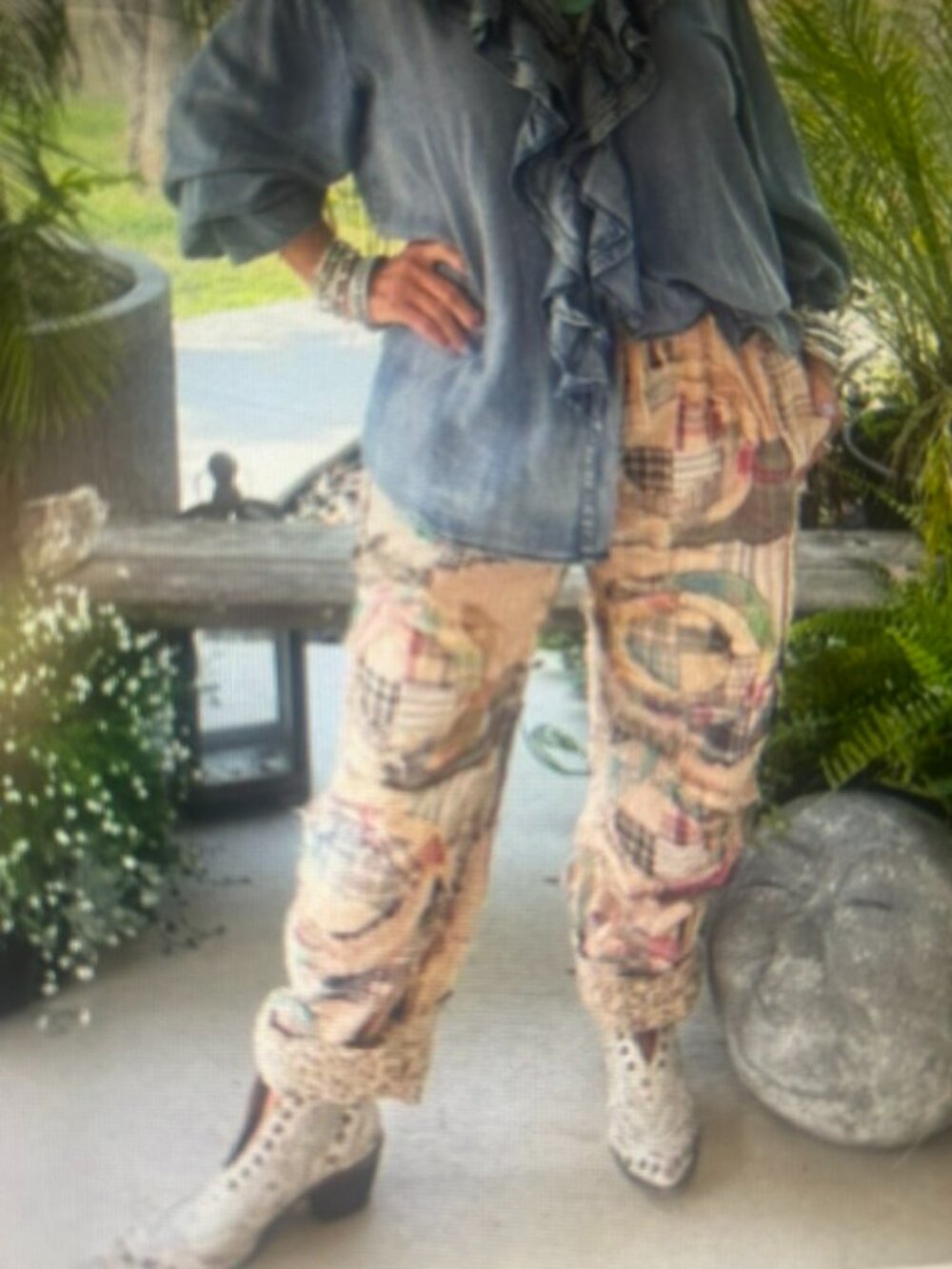 Jaded Gypsy Circle Around Sky Plaid Pastel Mixed Print Floral Lined Pants NWT
